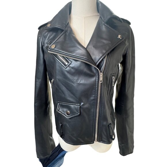 Zara Jackets & Blazers - NWOT ZARA M Black Faux Leather Biker Jacket Zipper Details & Epaulettes
